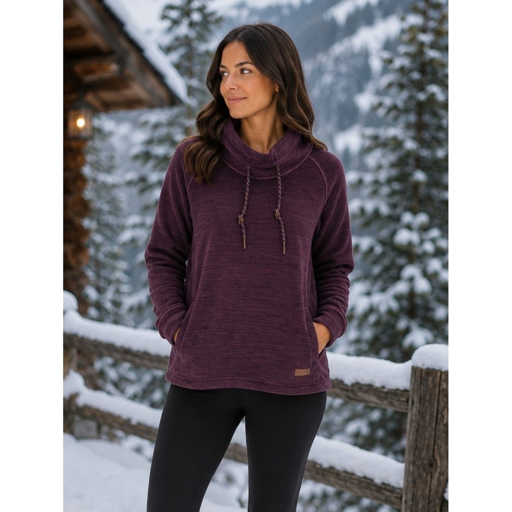 Sherpa Fleece‎ Cozy Funnel Neck Sweater - Plum